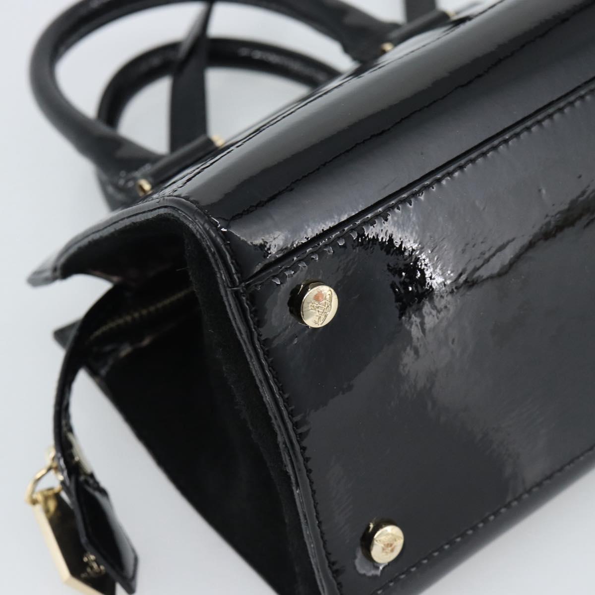 Vivienne Westwood Patent Hand Bag 2way Black Gold Tone Auth 192886A