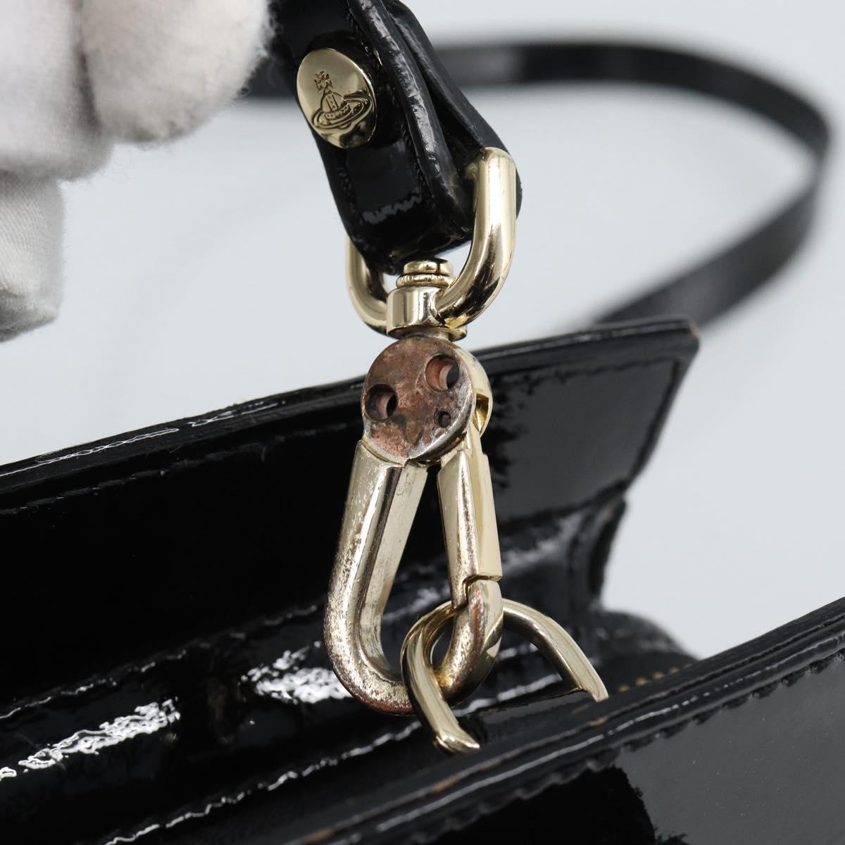 Vivienne Westwood Patent Hand Bag 2way Black Gold Tone Auth 192886A