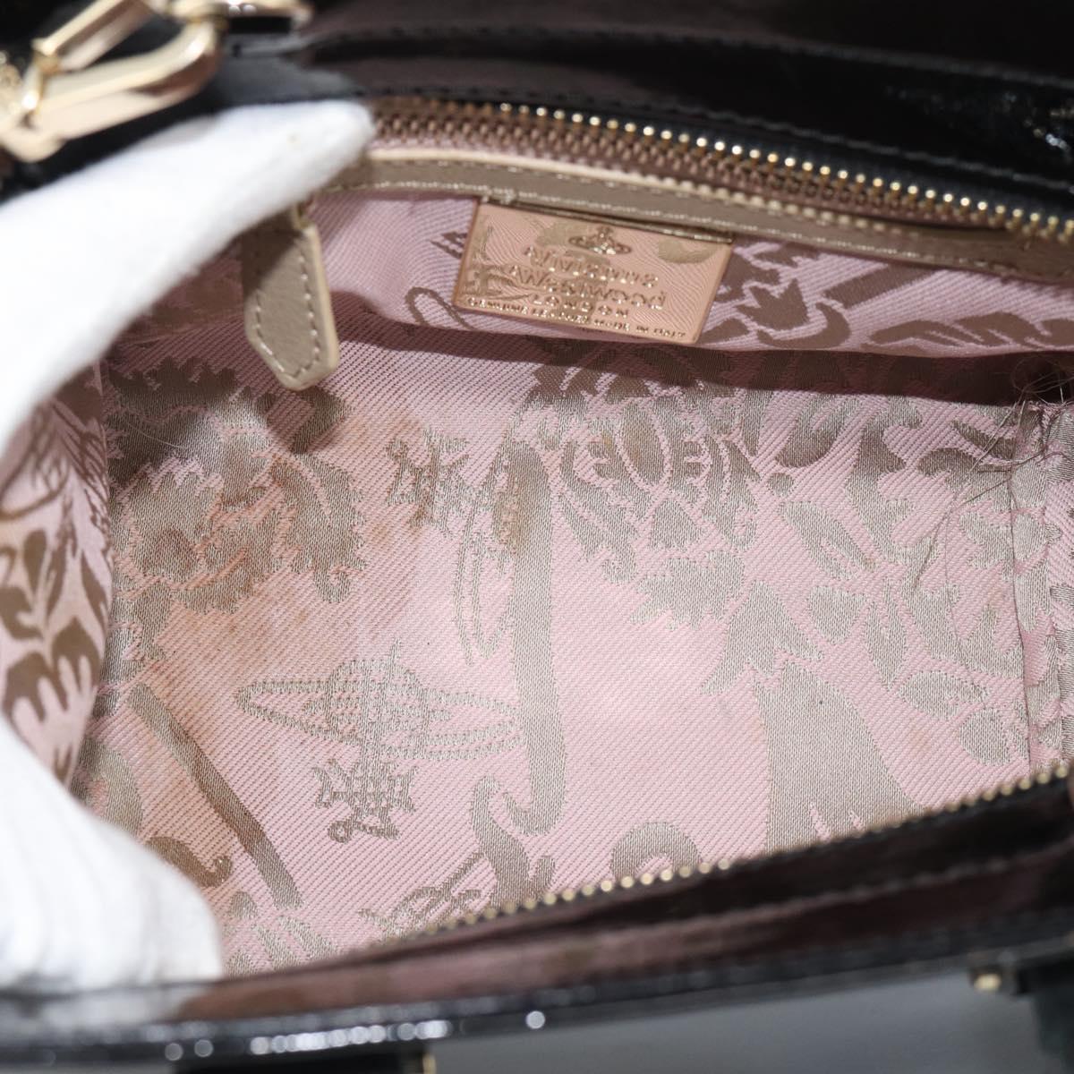 Vivienne Westwood Patent Hand Bag 2way Black Gold Tone Auth 192886A