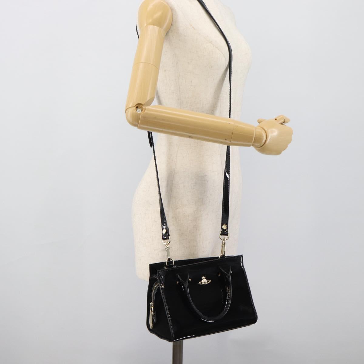 Vivienne Westwood Patent Hand Bag 2way Black Gold Tone Auth 192886A