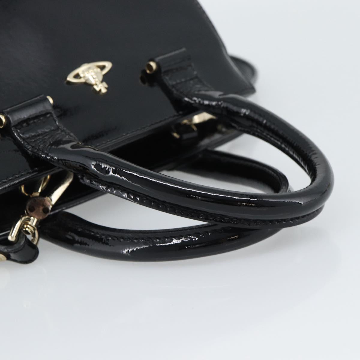 Vivienne Westwood Patent Hand Bag 2way Black Gold Tone Auth 192886A