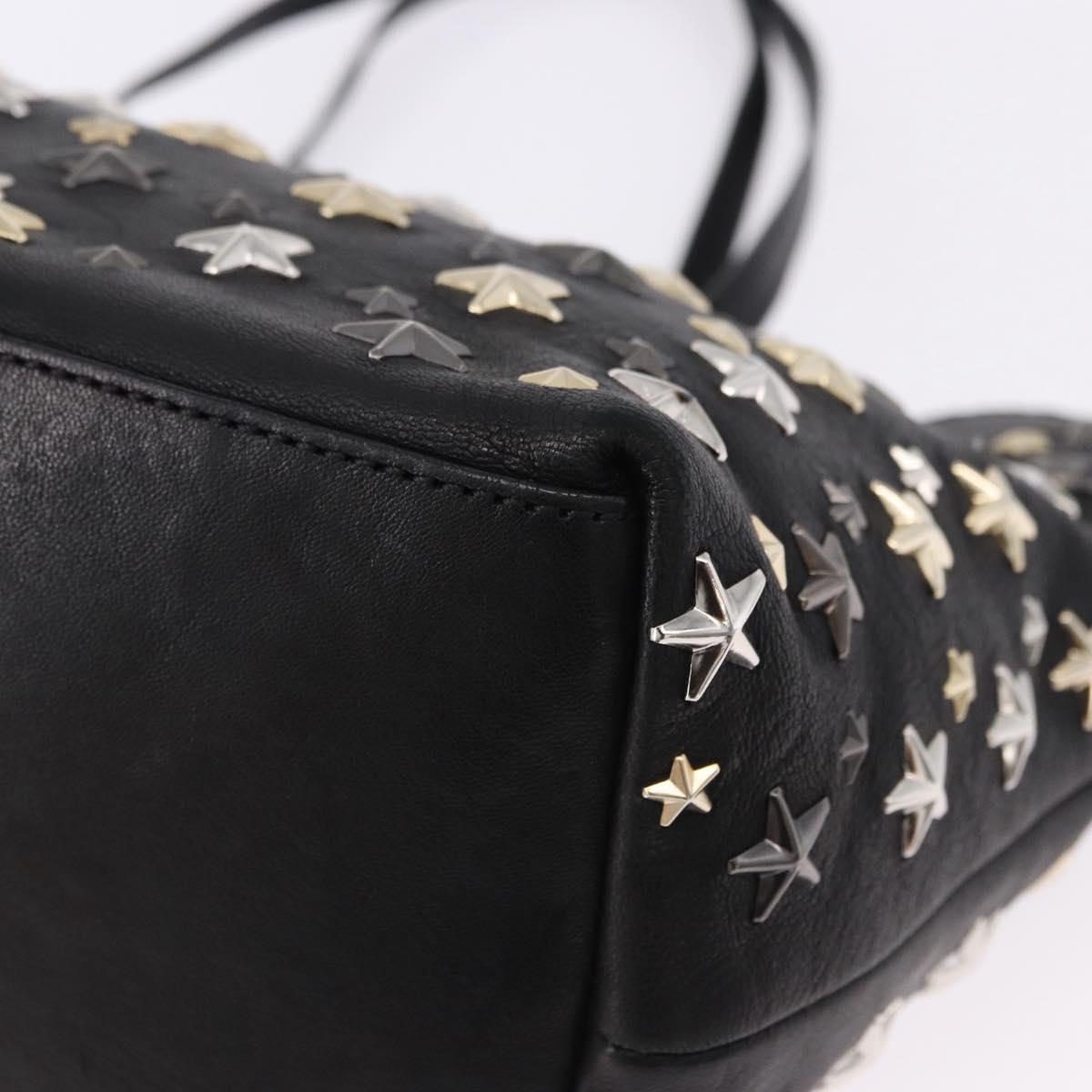 Jimmy Choo Hand Bag Leather Black Gold Tone Auth 192887A