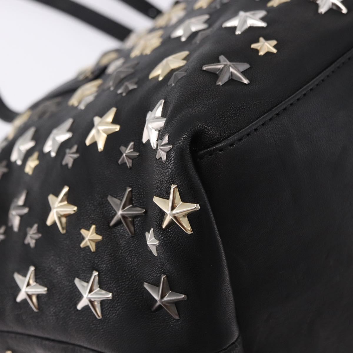 Jimmy Choo Hand Bag Leather Black Gold Tone Auth 192887A