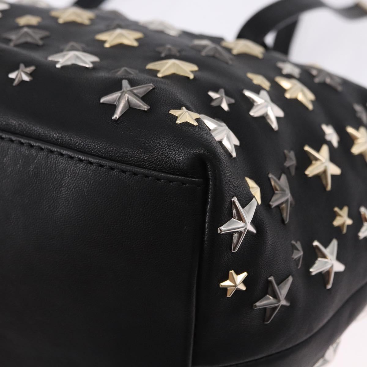 Jimmy Choo Hand Bag Leather Black Gold Tone Auth 192887A