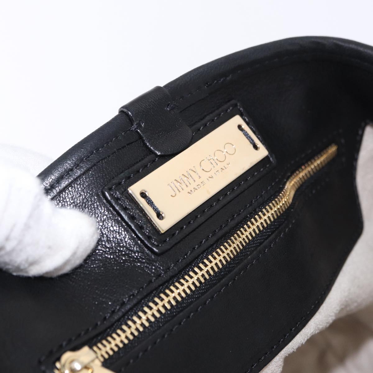 Jimmy Choo Hand Bag Leather Black Gold Tone Auth 192887A