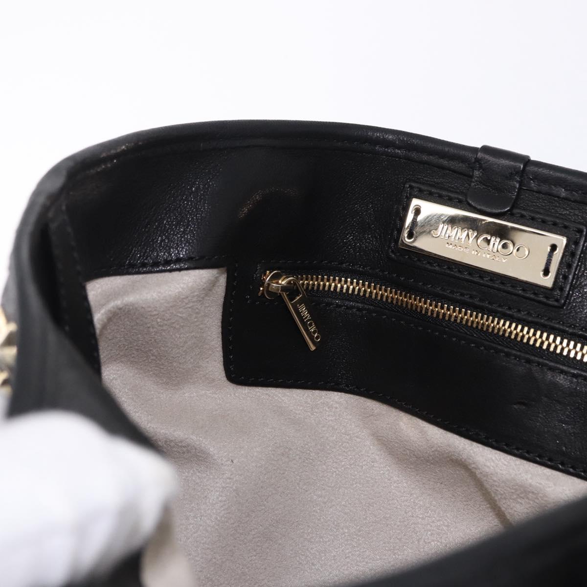 Jimmy Choo Hand Bag Leather Black Gold Tone Auth 192887A