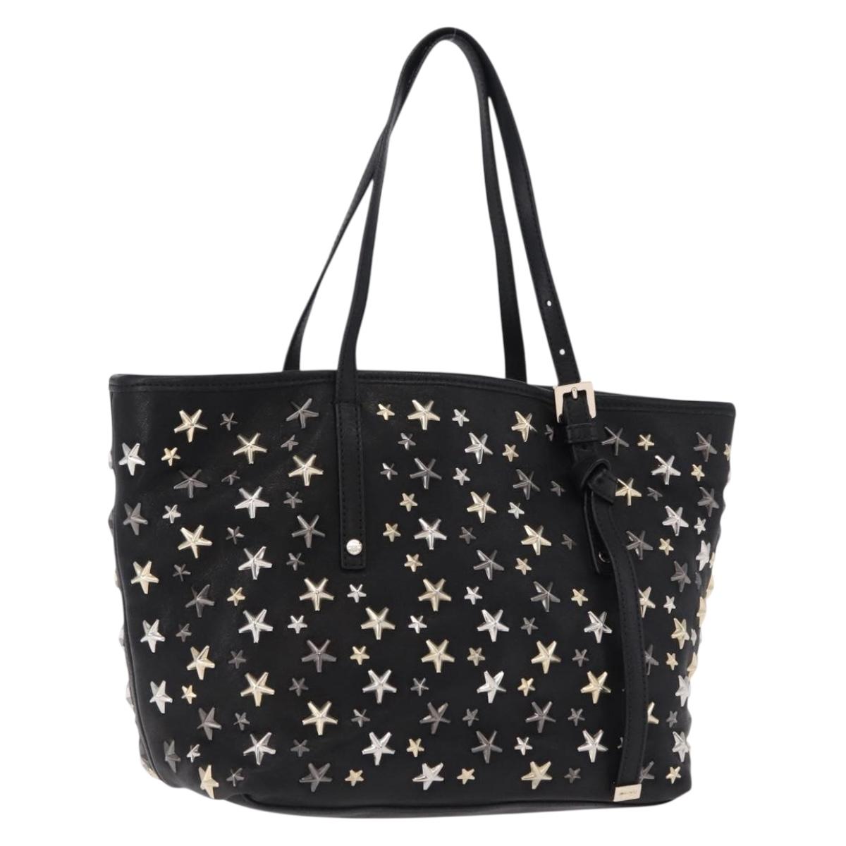 Jimmy Choo Hand Bag Leather Black Gold Tone Auth 192887A