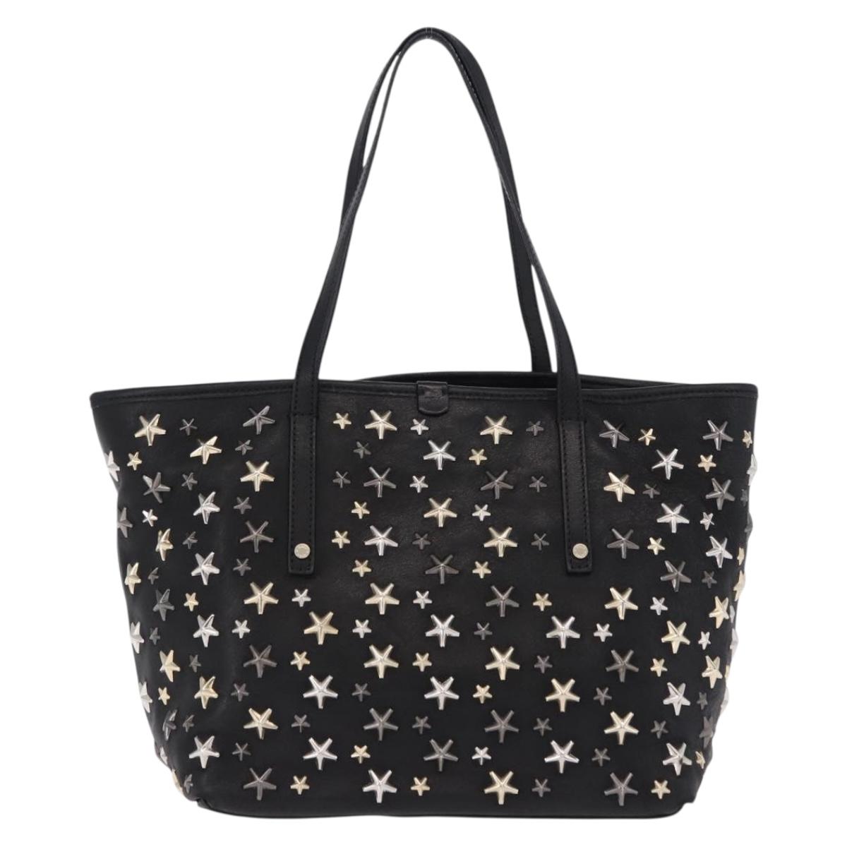 Jimmy Choo Hand Bag Leather Black Gold Tone Auth 192887A