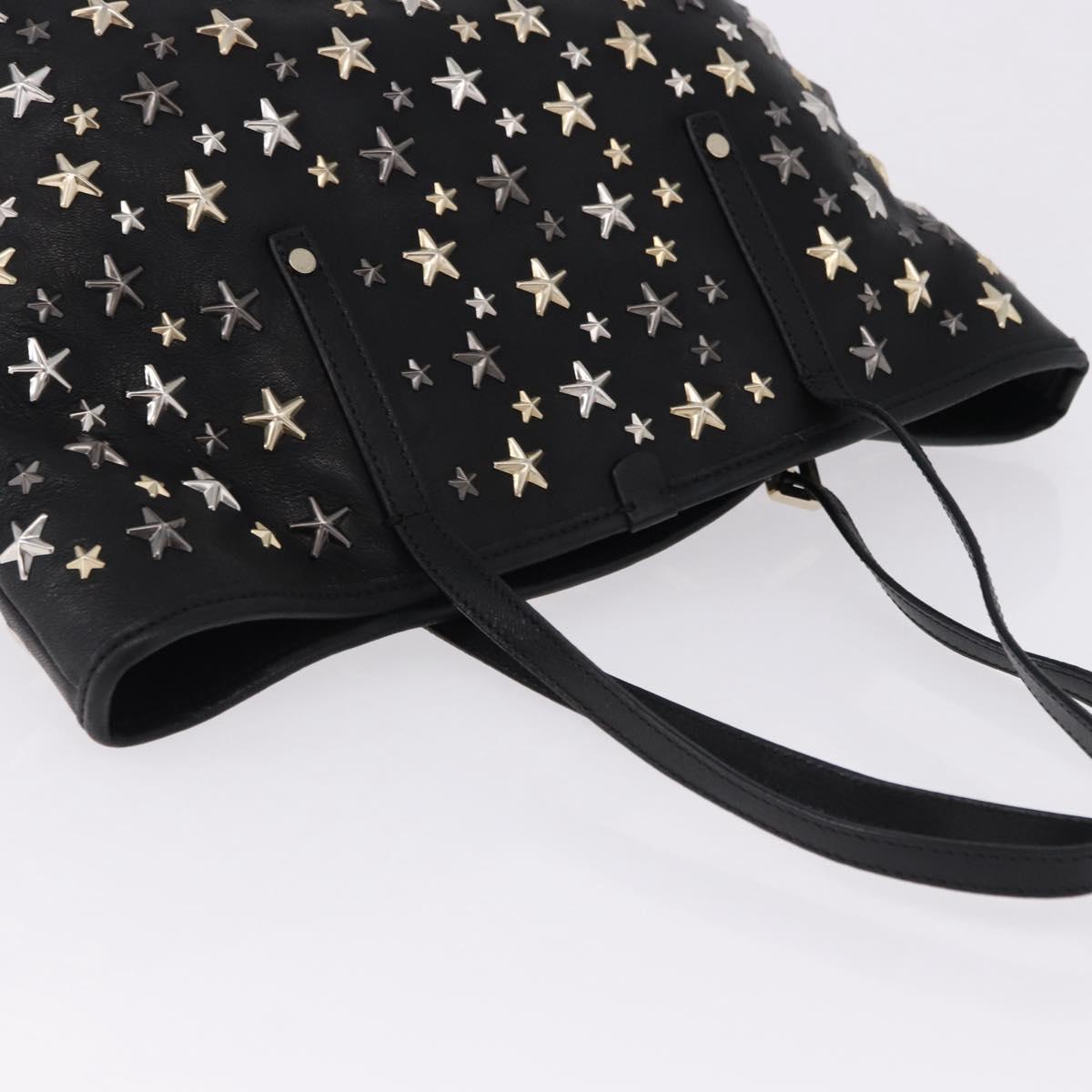Jimmy Choo Hand Bag Leather Black Gold Tone Auth 192887A