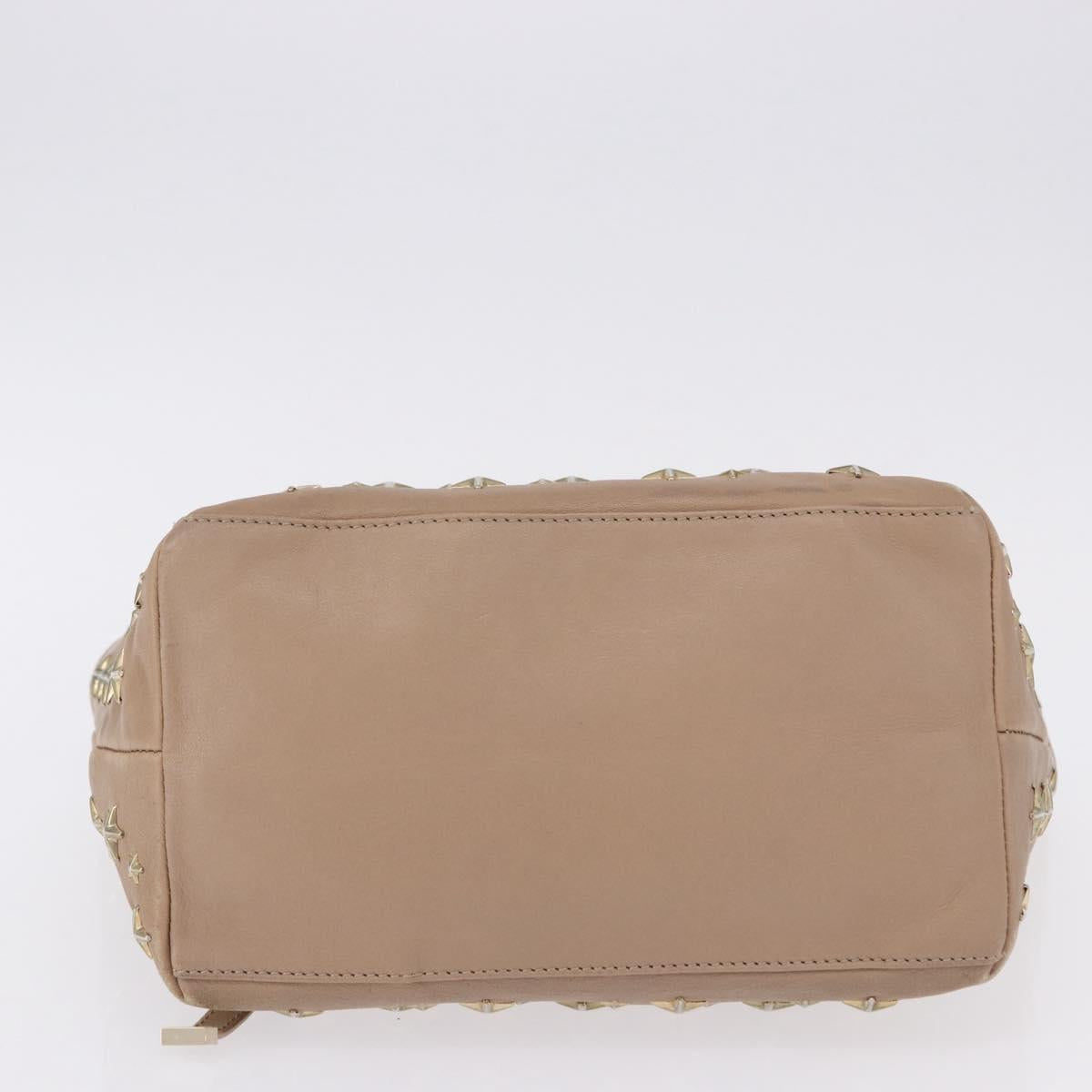 Jimmy Choo Hand Bag Leather Beige Gold Tone Auth 192888