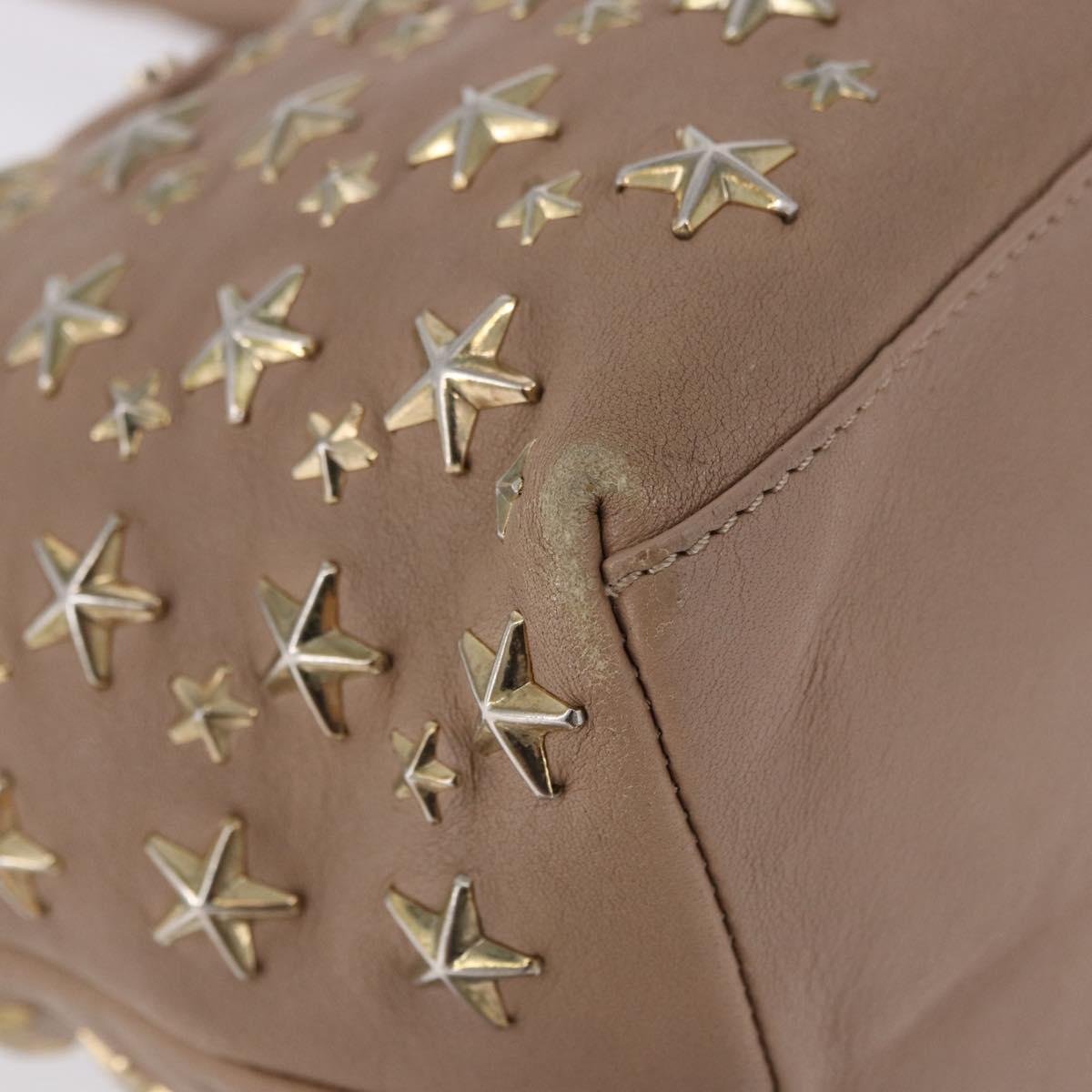 Jimmy Choo Hand Bag Leather Beige Gold Tone Auth 192888