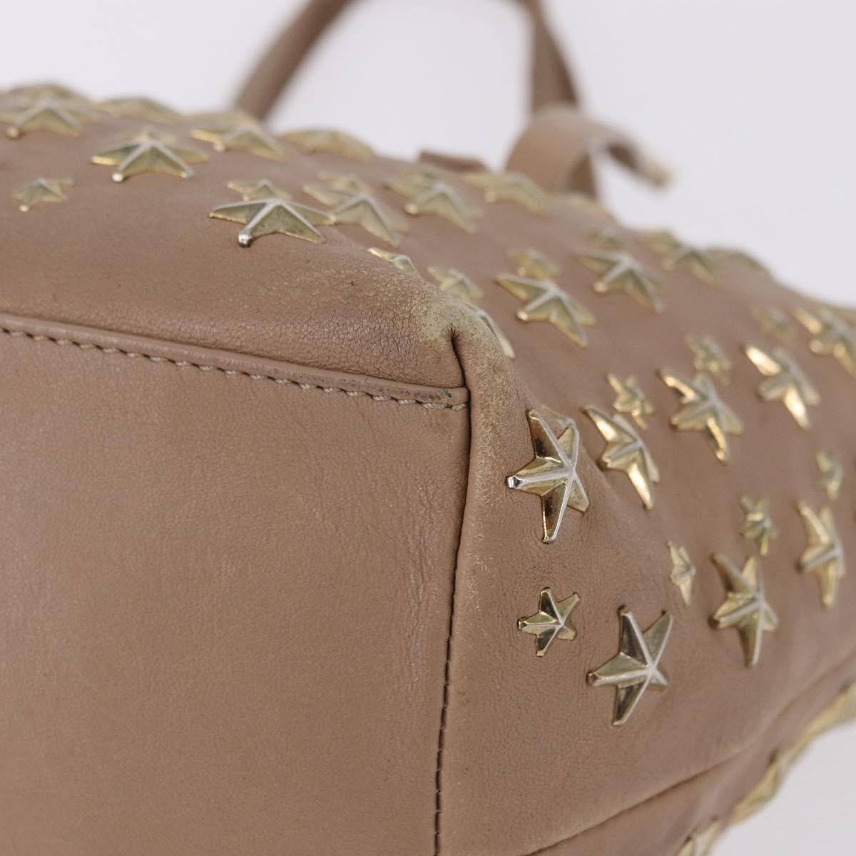 Jimmy Choo Hand Bag Leather Beige Gold Tone Auth 192888