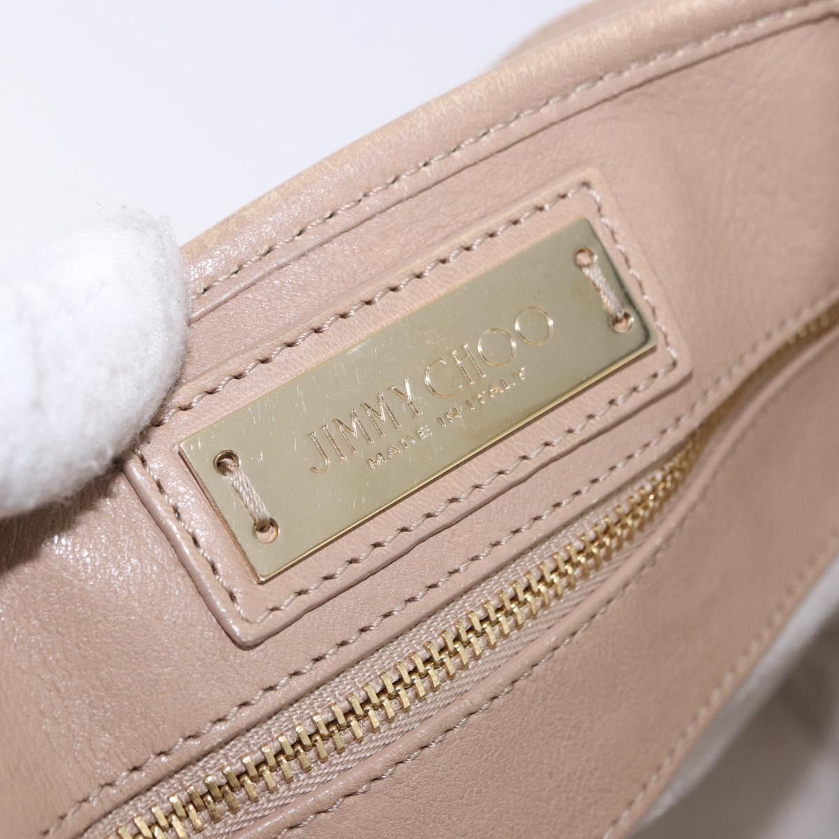 Jimmy Choo Hand Bag Leather Beige Gold Tone Auth 192888