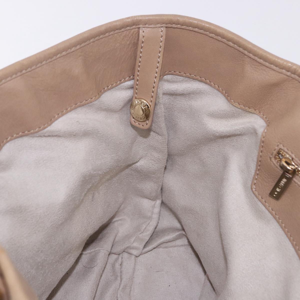 Jimmy Choo Hand Bag Leather Beige Gold Tone Auth 192888