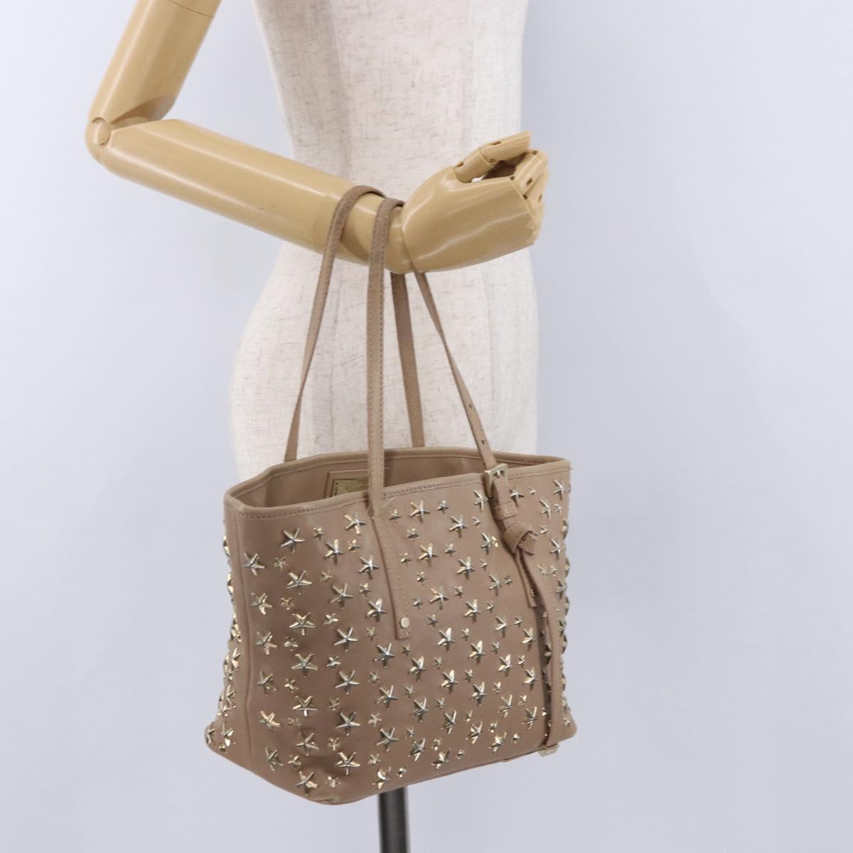 Jimmy Choo Hand Bag Leather Beige Gold Tone Auth 192888
