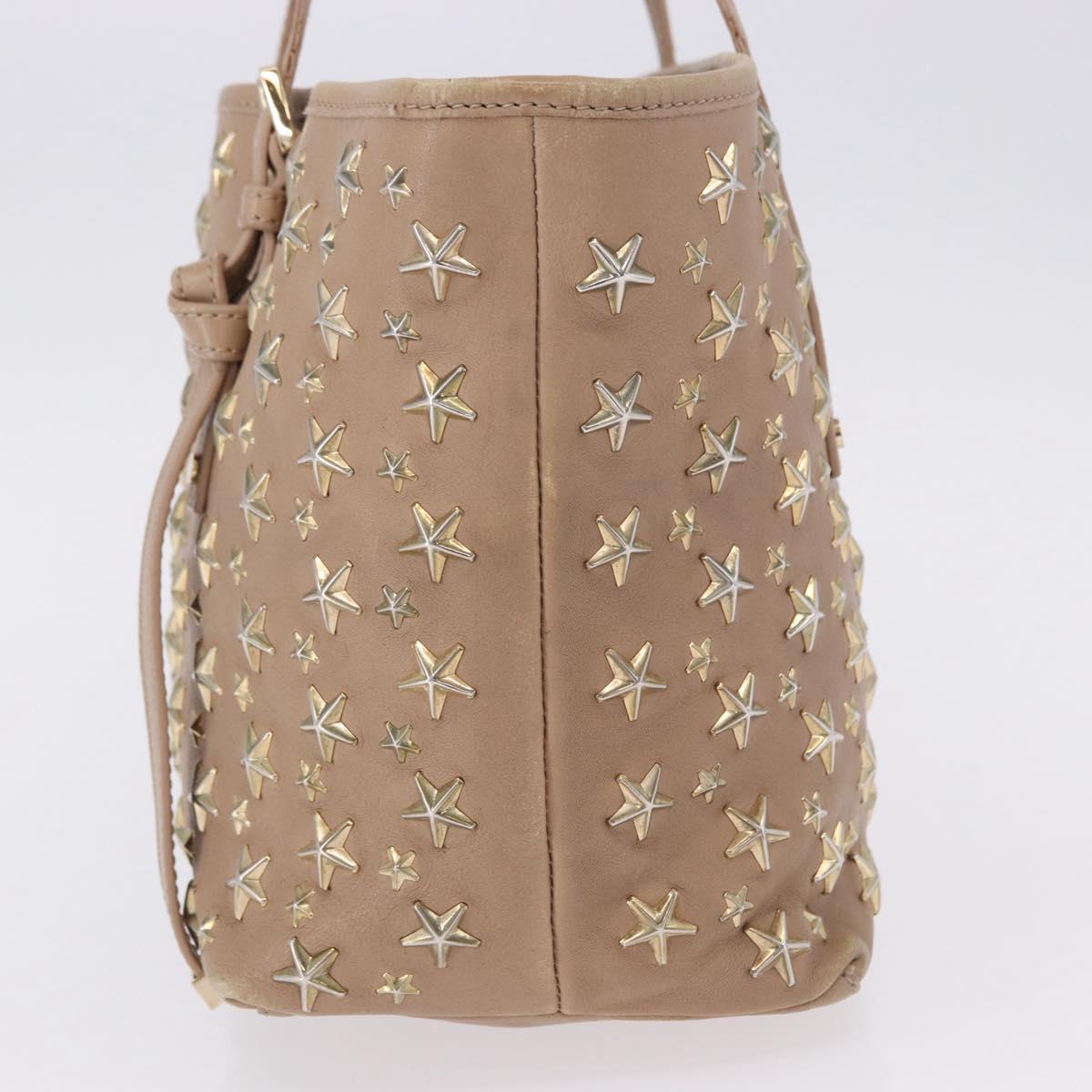 Jimmy Choo Hand Bag Leather Beige Gold Tone Auth 192888