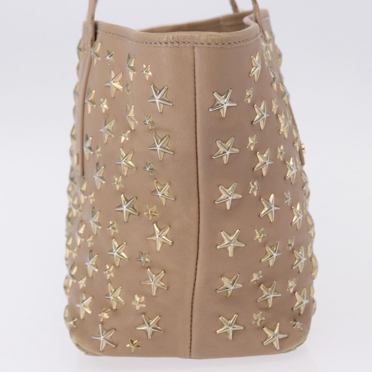 Jimmy Choo Hand Bag Leather Beige Gold Tone Auth 192888