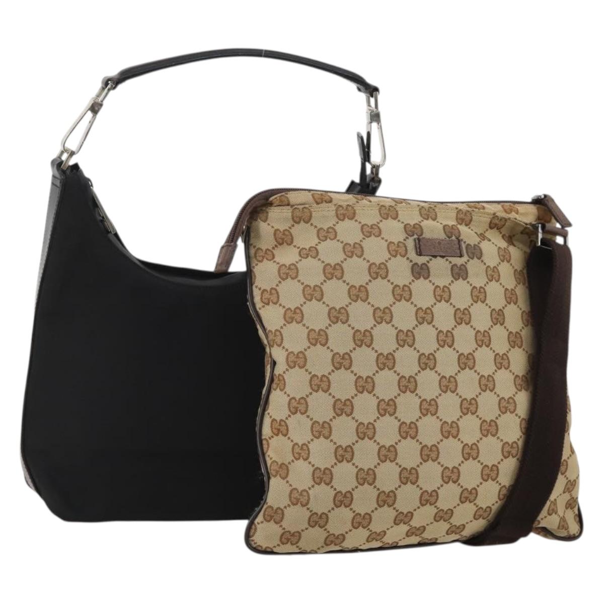 GUCCI GG Canvas Shoulder Bag 2 Set Beige Black Auth 192893
