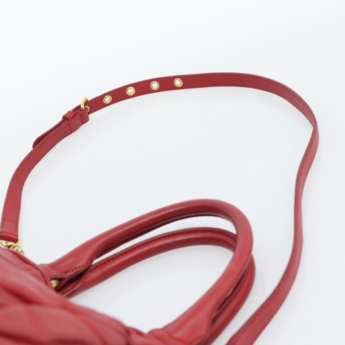 Miu Miu Matelasse Hand Bag Leather 2way Red Gold Auth 192905V