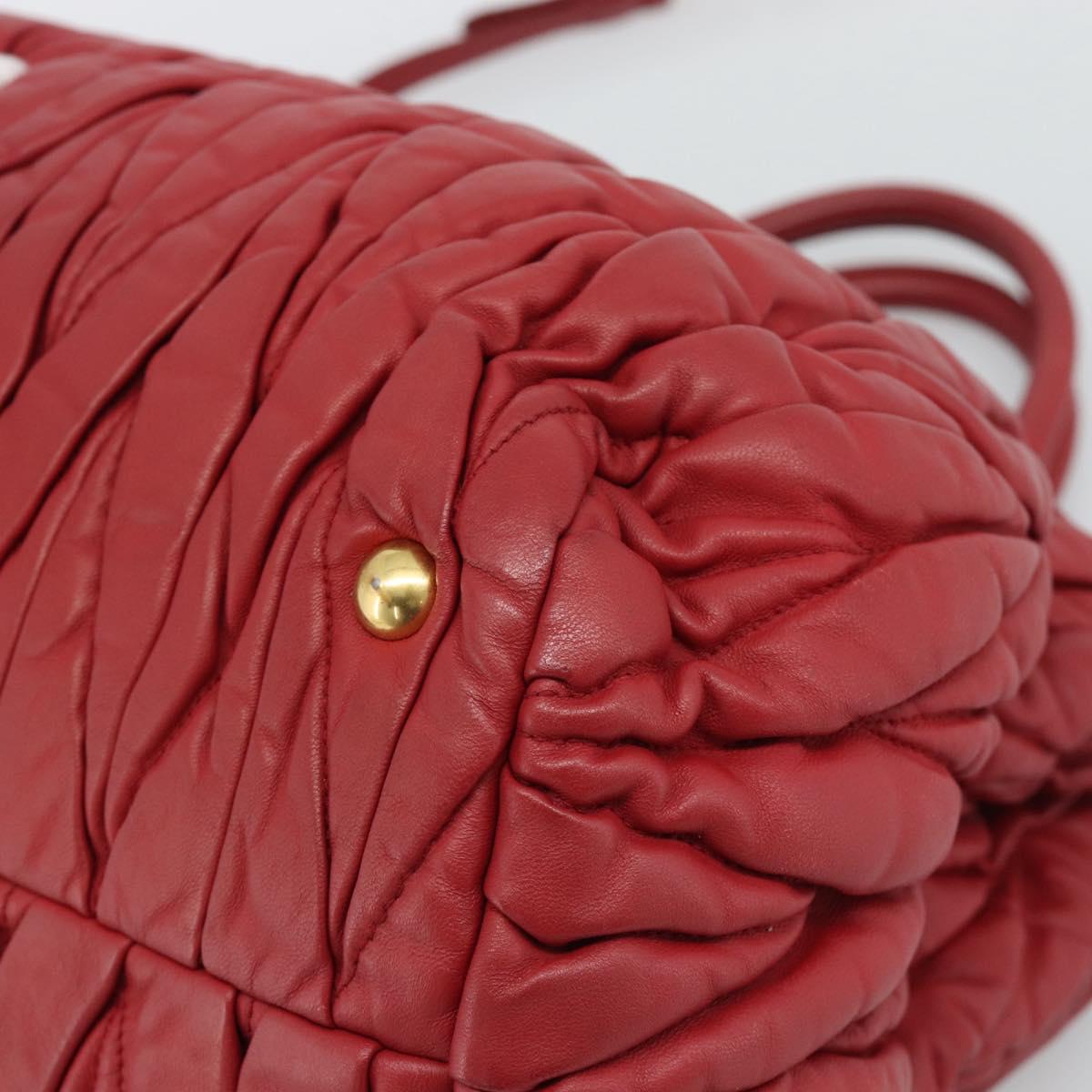 Miu Miu Matelasse Hand Bag Leather 2way Red Gold Auth 192905V