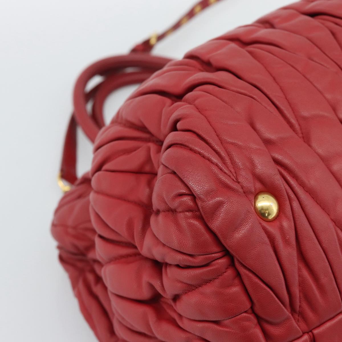 Miu Miu Matelasse Hand Bag Leather 2way Red Gold Auth 192905V