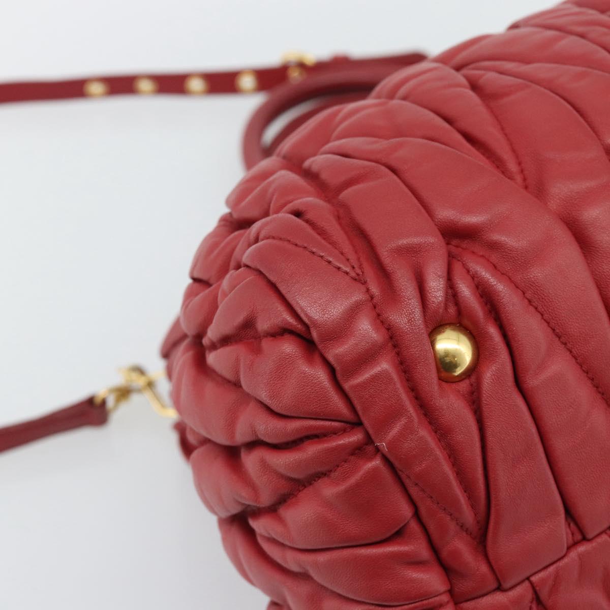 Miu Miu Matelasse Hand Bag Leather 2way Red Gold Auth 192905V