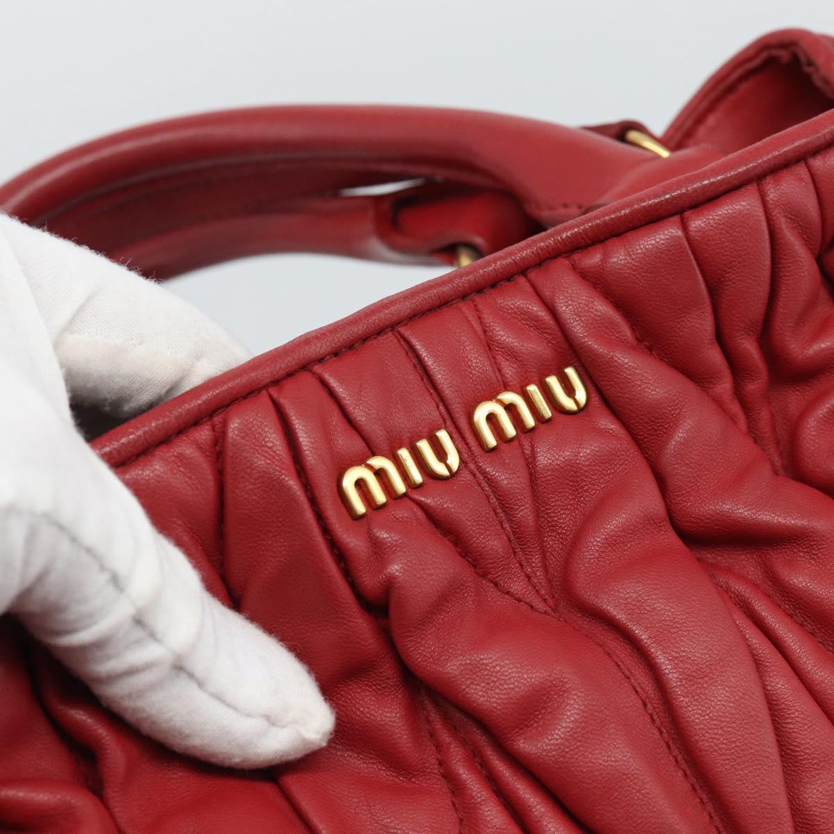 Miu Miu Matelasse Hand Bag Leather 2way Red Gold Auth 192905V