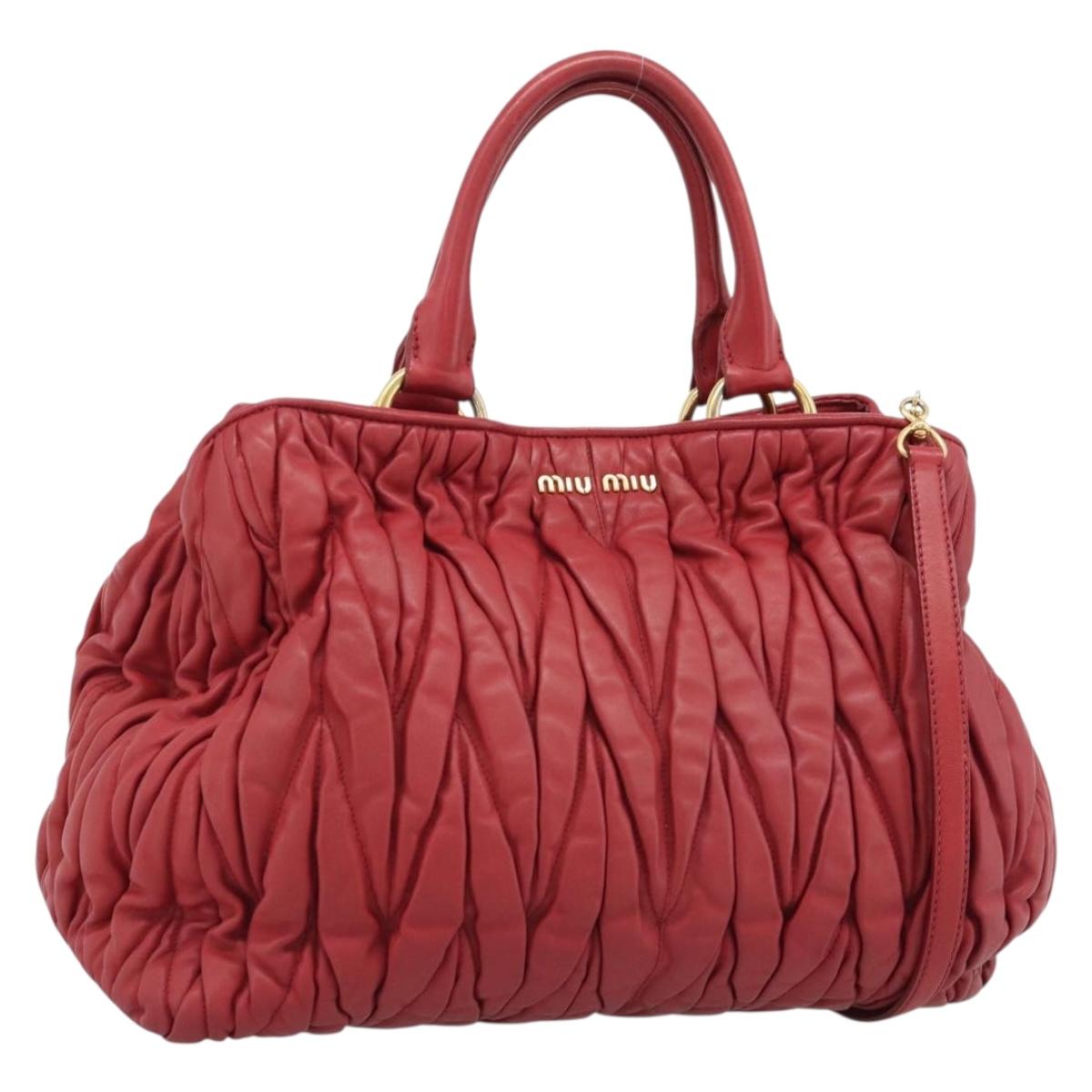 Miu Miu Matelasse Hand Bag Leather 2way Red Gold Auth 192905V