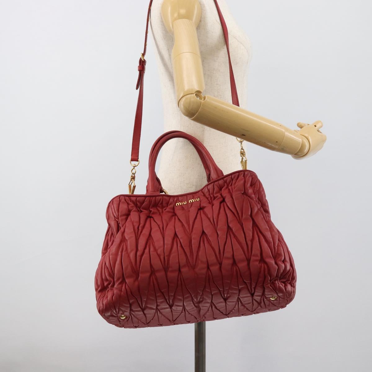 Miu Miu Matelasse Hand Bag Leather 2way Red Gold Auth 192905V