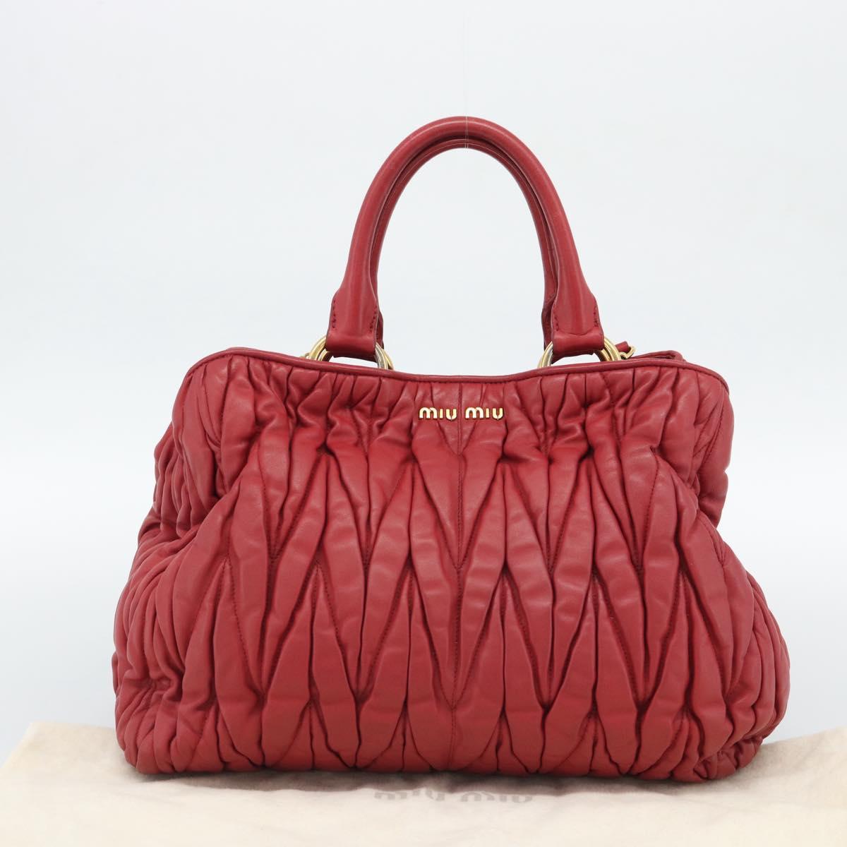 Miu Miu Matelasse Hand Bag Leather 2way Red Gold Auth 192905V