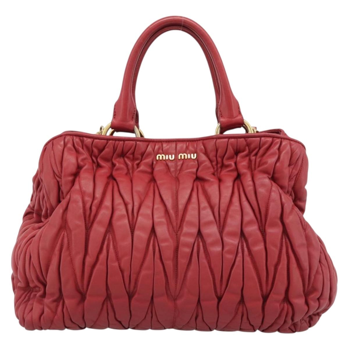 Miu Miu Matelasse Hand Bag Leather 2way Red Gold Auth 192905V