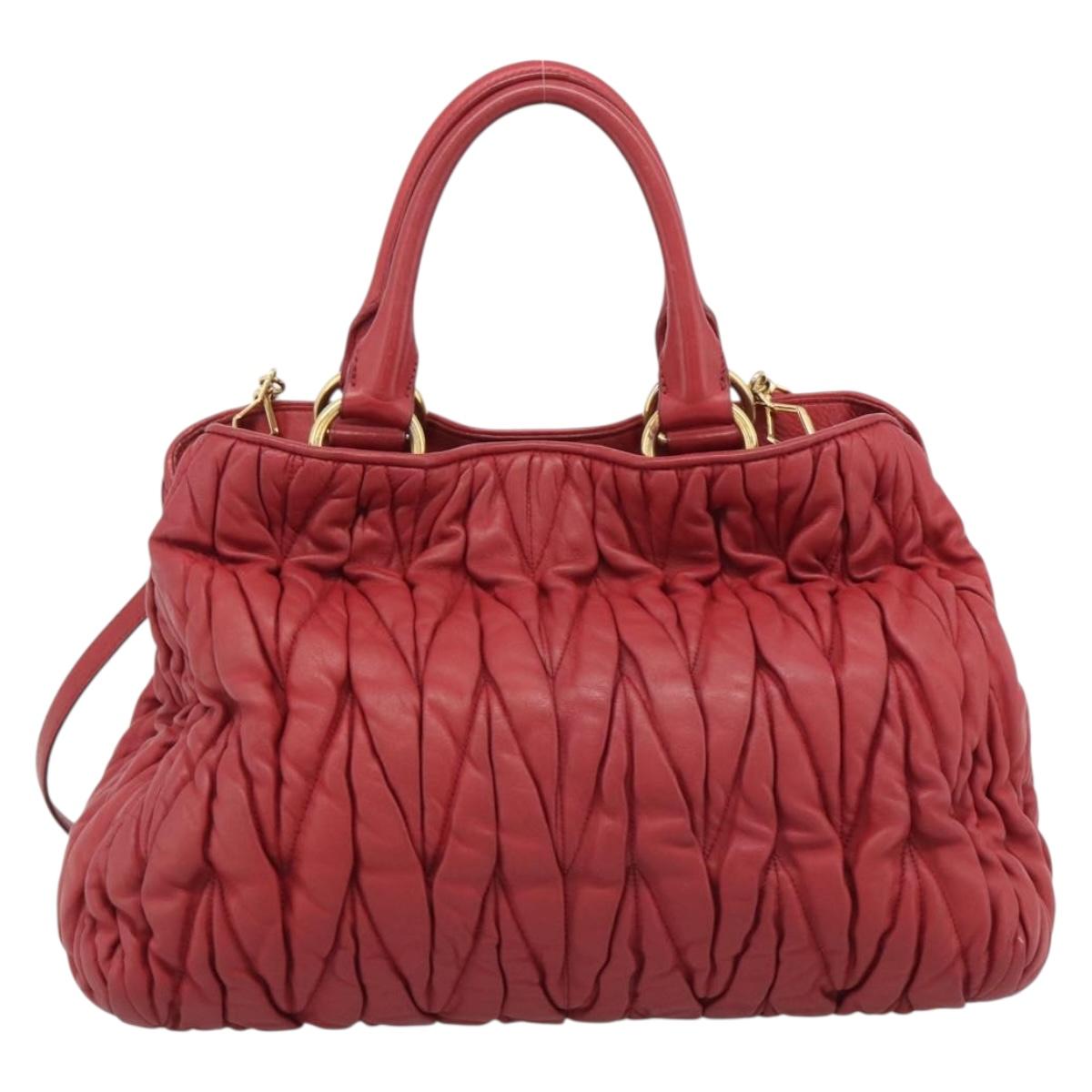 Miu Miu Matelasse Hand Bag Leather 2way Red Gold Auth 192905V