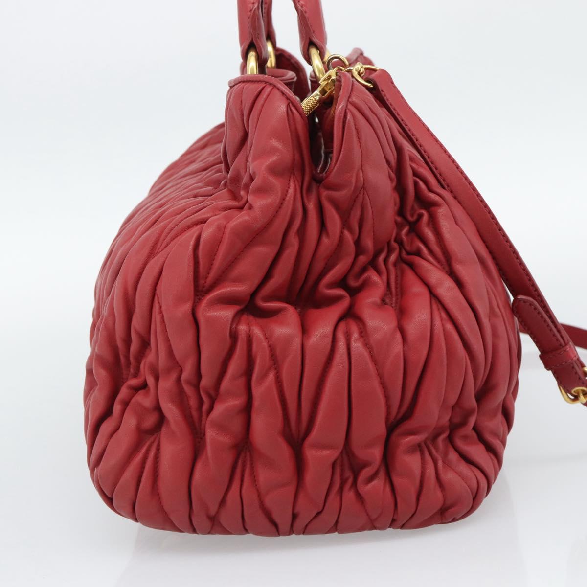Miu Miu Matelasse Hand Bag Leather 2way Red Gold Auth 192905V