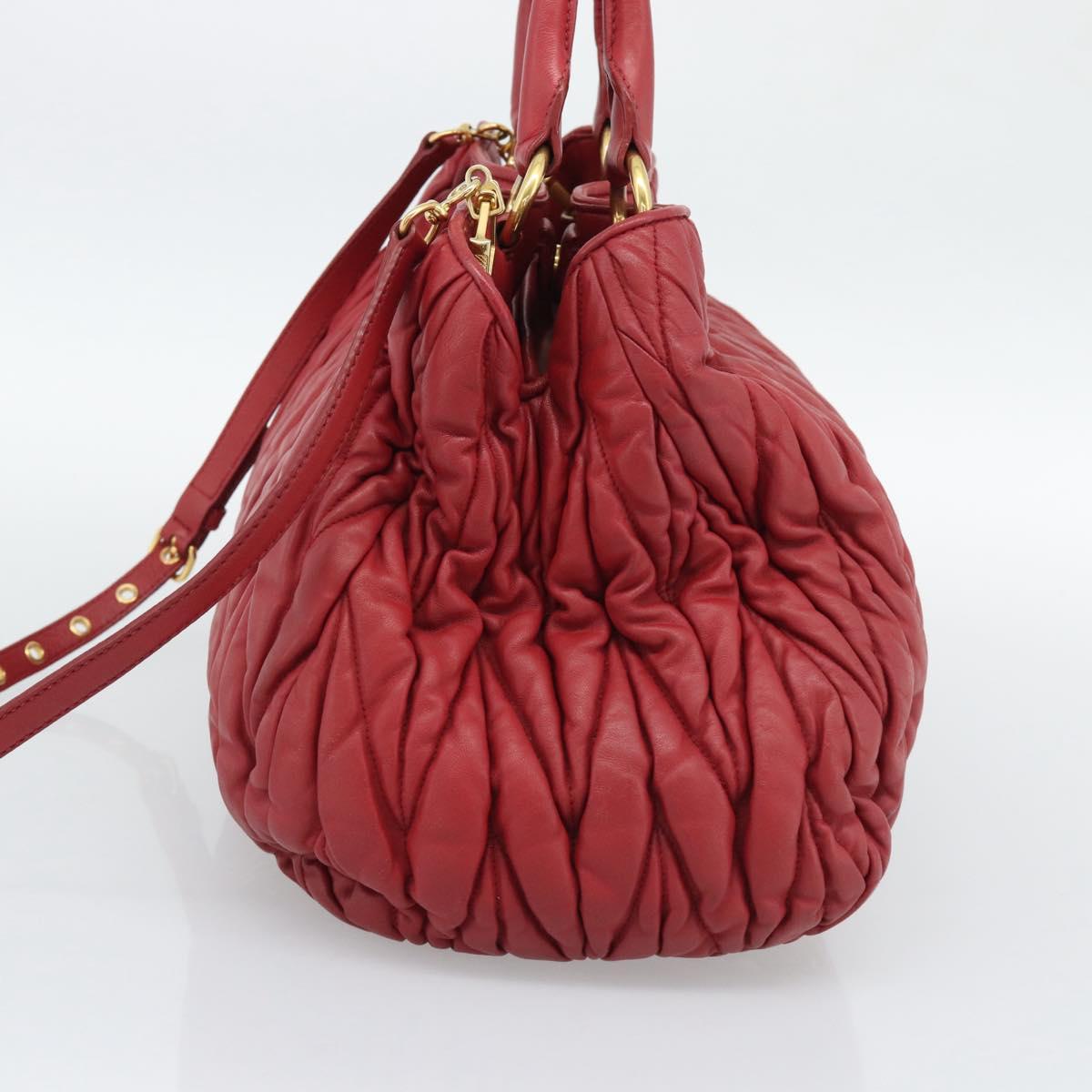 Miu Miu Matelasse Hand Bag Leather 2way Red Gold Auth 192905V