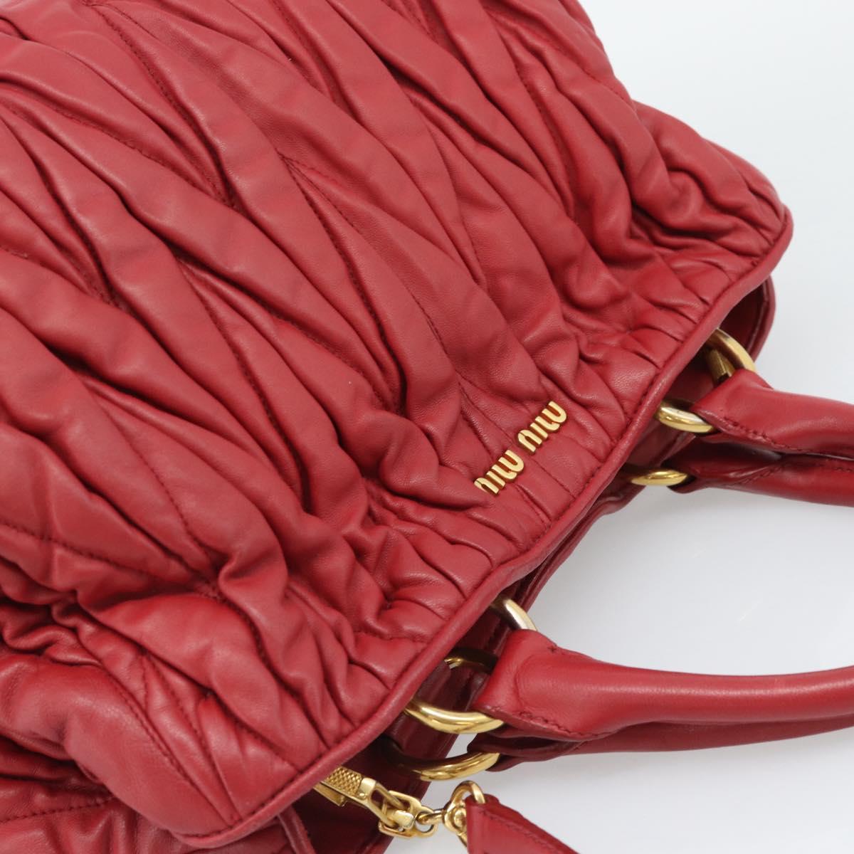 Miu Miu Matelasse Hand Bag Leather 2way Red Gold Auth 192905V