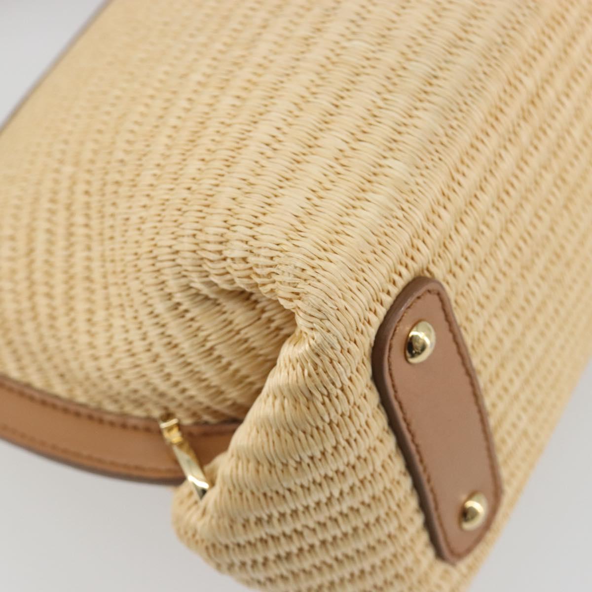 Salvatore Ferragamo Gancini Hand Bag Straw 2way Beige Gold Auth 192906V