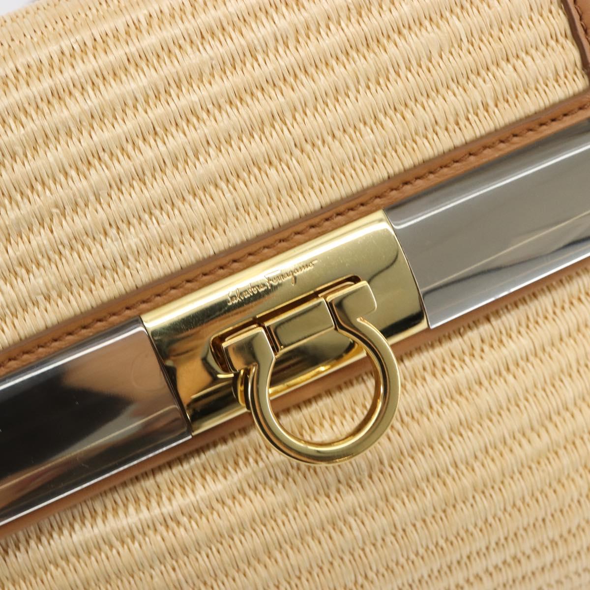 Salvatore Ferragamo Gancini Hand Bag Straw 2way Beige Gold Auth 192906V