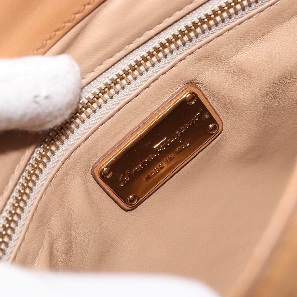 Salvatore Ferragamo Gancini Hand Bag Straw 2way Beige Gold Auth 192906V