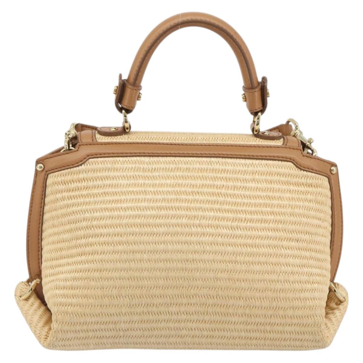 Salvatore Ferragamo Gancini Hand Bag Straw 2way Beige Gold Auth 192906V