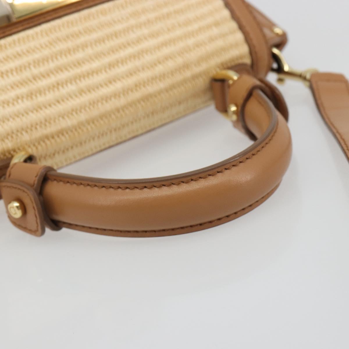 Salvatore Ferragamo Gancini Hand Bag Straw 2way Beige Gold Auth 192906V