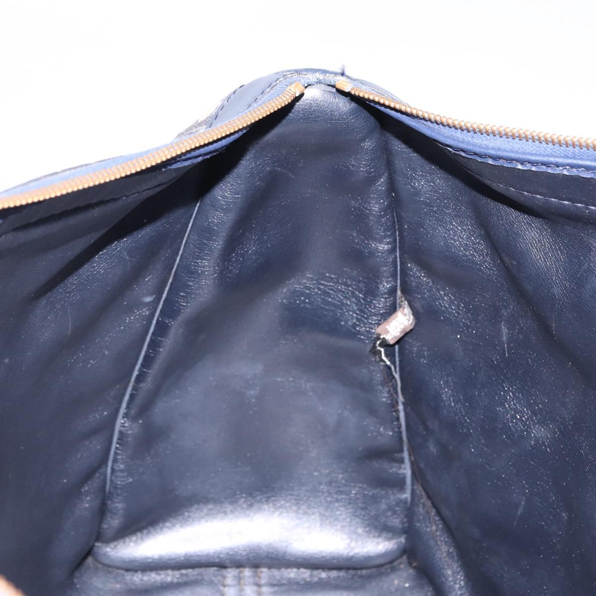 Christian Dior Trotter Canvas Hand Bag Navy Gold Tone Auth 192908
