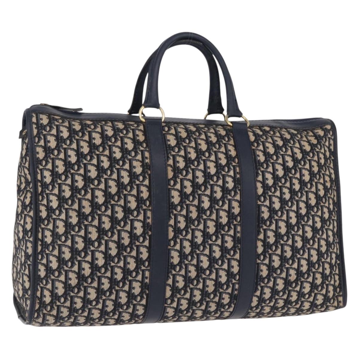 Christian Dior Trotter Canvas Hand Bag Navy Gold Tone Auth 192908