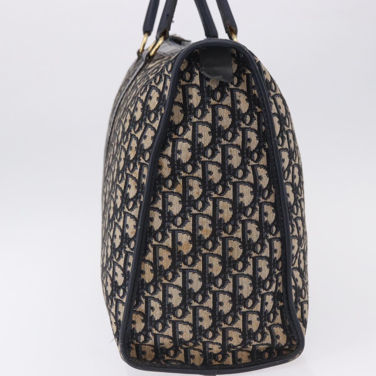 Christian Dior Trotter Canvas Hand Bag Navy Gold Tone Auth 192908