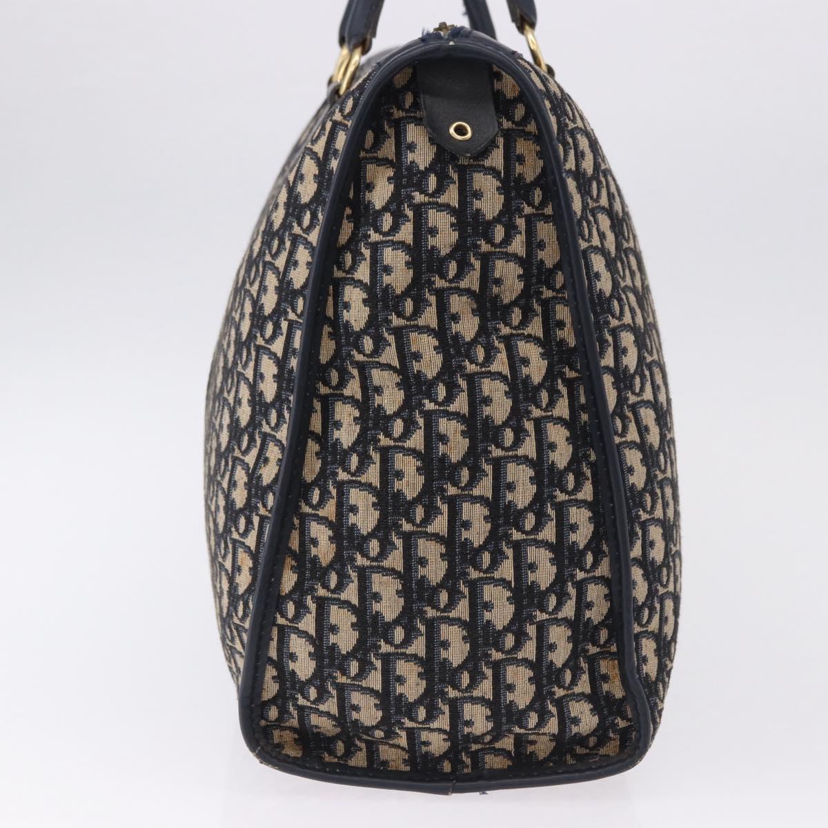 Christian Dior Trotter Canvas Hand Bag Navy Gold Tone Auth 192908