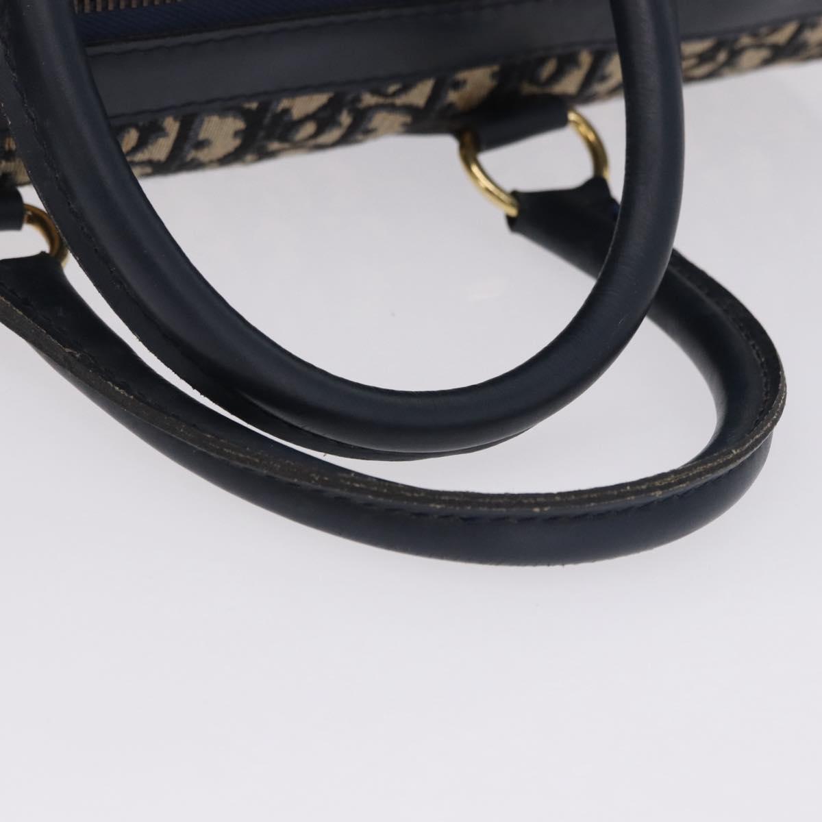 Christian Dior Trotter Canvas Hand Bag Navy Gold Tone Auth 192908