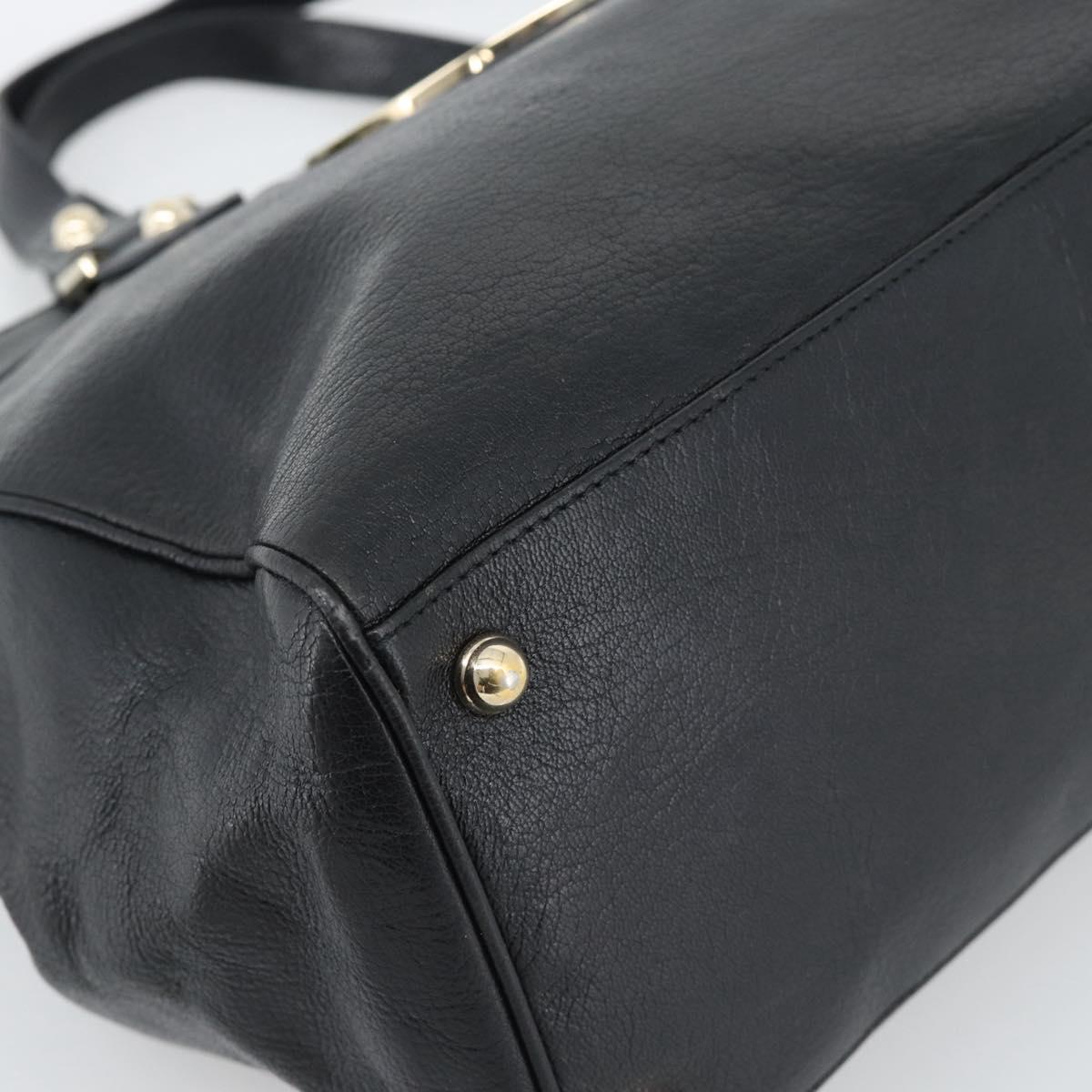 GUCCI Interlocking G Hand Bag Leather Black Gold Tone 131445 Auth 192909