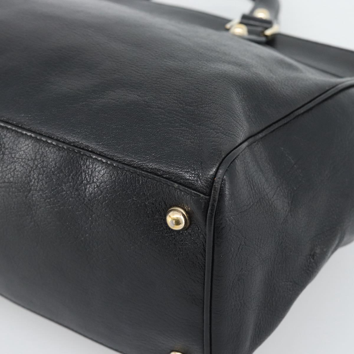 GUCCI Interlocking G Hand Bag Leather Black Gold Tone 131445 Auth 192909