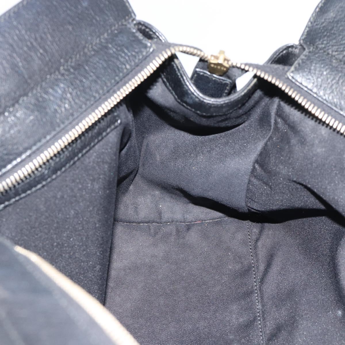 GUCCI Interlocking G Hand Bag Leather Black Gold Tone 131445 Auth 192909
