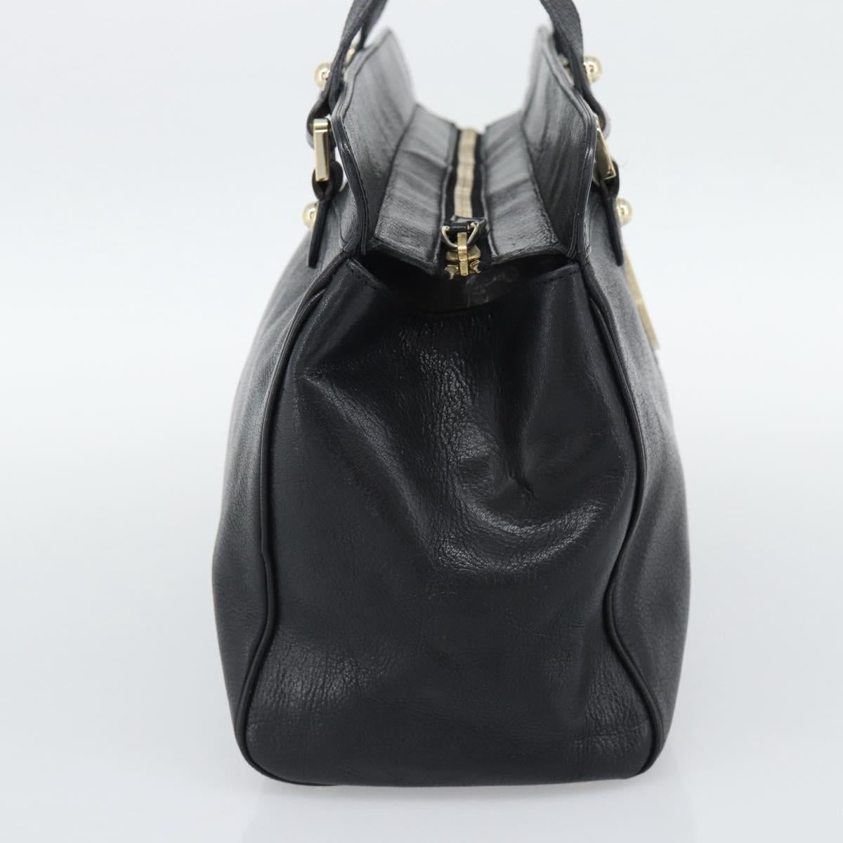GUCCI Interlocking G Hand Bag Leather Black Gold Tone 131445 Auth 192909