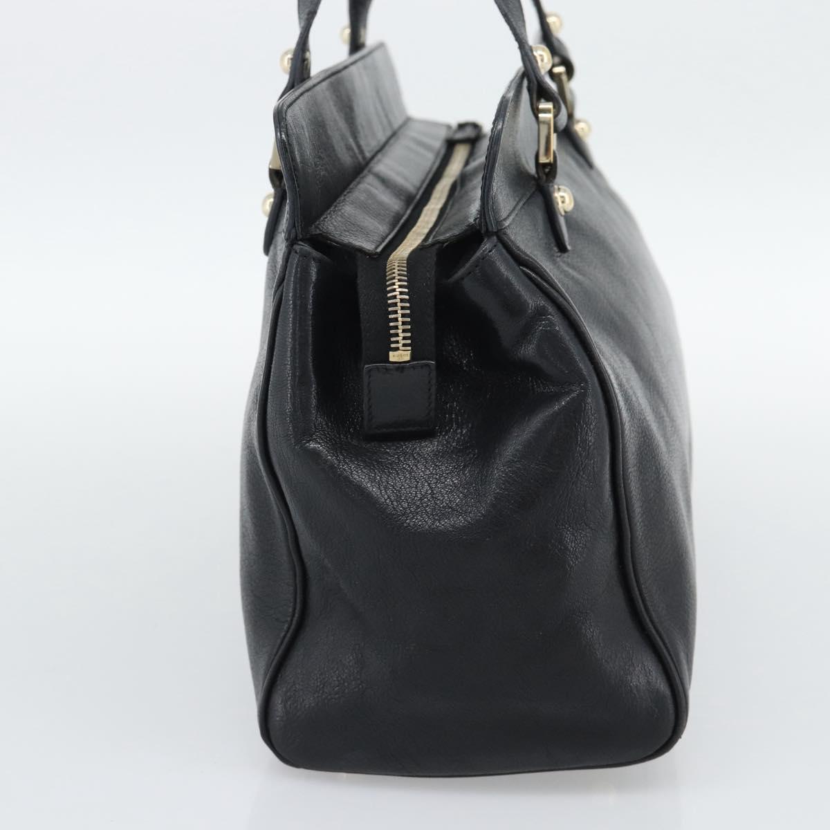 GUCCI Interlocking G Hand Bag Leather Black Gold Tone 131445 Auth 192909
